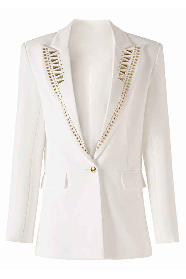 Witte kralen Peak revers vrouwen Blazer Schn?ppchen
