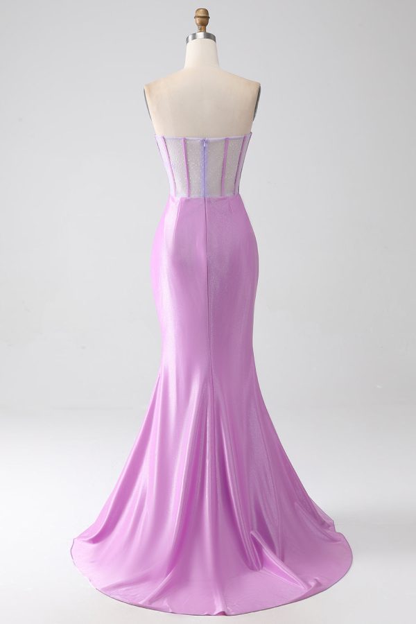 Lila zeemeermin strapless korset galajurk met split Verkauf – Bild 2