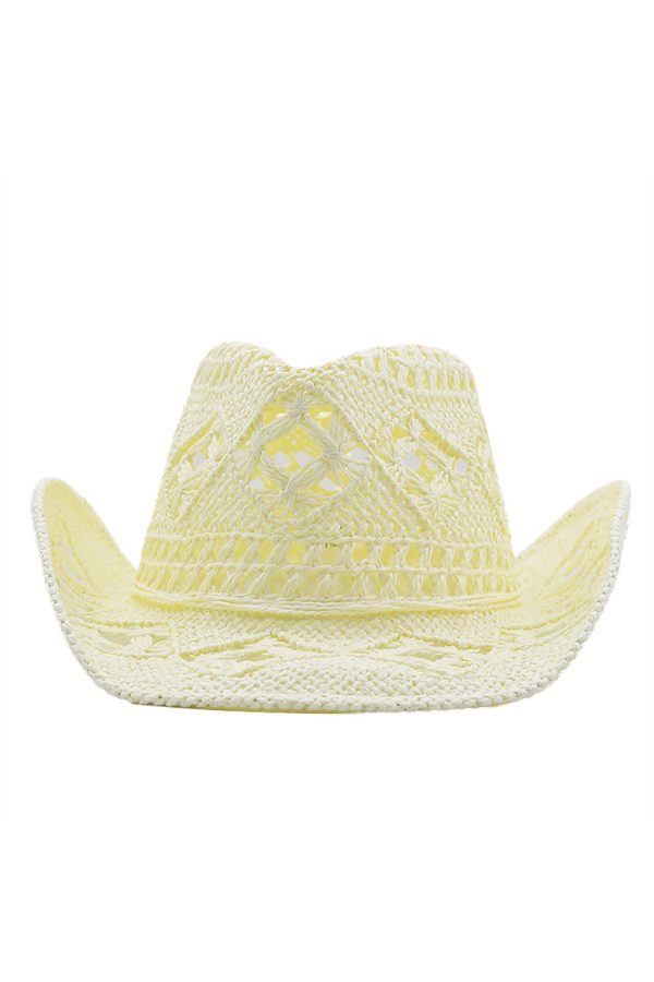 Abrikoos breien Western Cowboy Hat Straw Hat Holle Out Sunhat Zu verkaufen