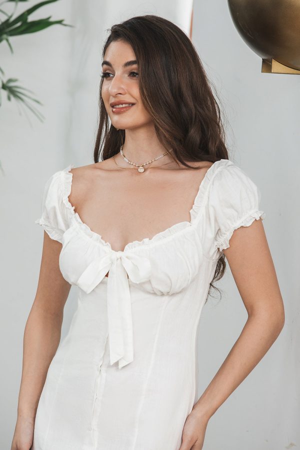 Sheath Single Breasted Lace-Up Little White Dress Met Pofmouwen Schn?ppchen – Bild 5