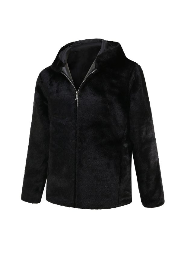 Heren Faux Fur Jas met Capuchon Winter Zwart Verdikte Luxe Mode – Bild 3