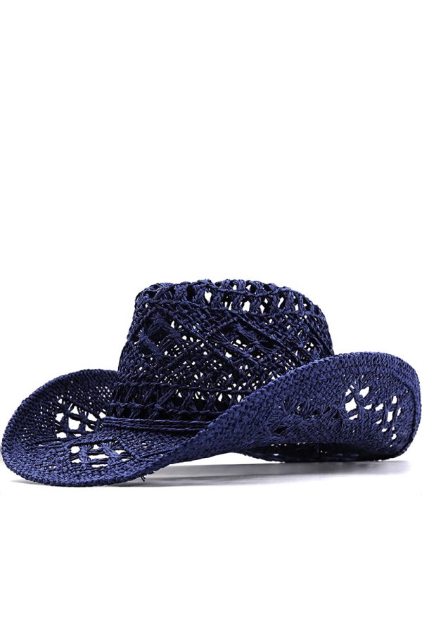 Abrikoos breien Western Cowboy Hat Straw Hat Holle Out Sunhat Zu verkaufen – Bild 3