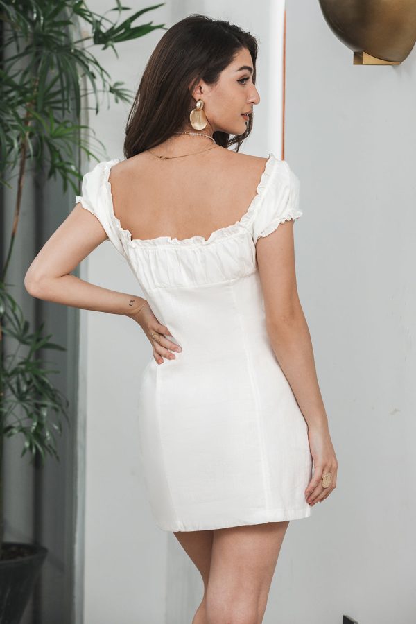 Sheath Single Breasted Lace-Up Little White Dress Met Pofmouwen Schn?ppchen – Bild 2