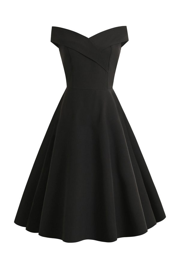 Korte A Line Zwarte Vintage jaren 1950 Jurk Im Angebot
