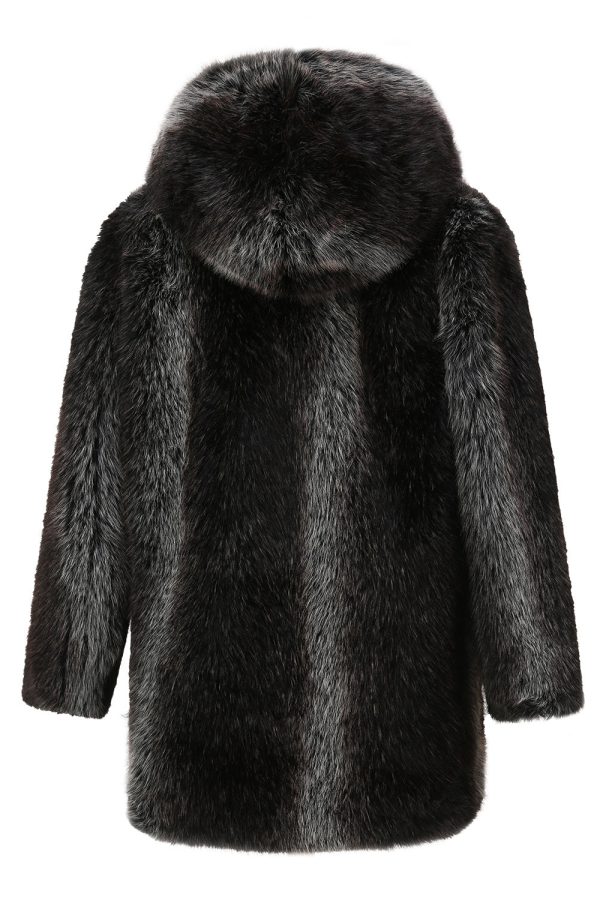Zwarte heren Winter Puffy Lange Mouw Capuchon Faux Fur Jas Zu verkaufen – Bild 3