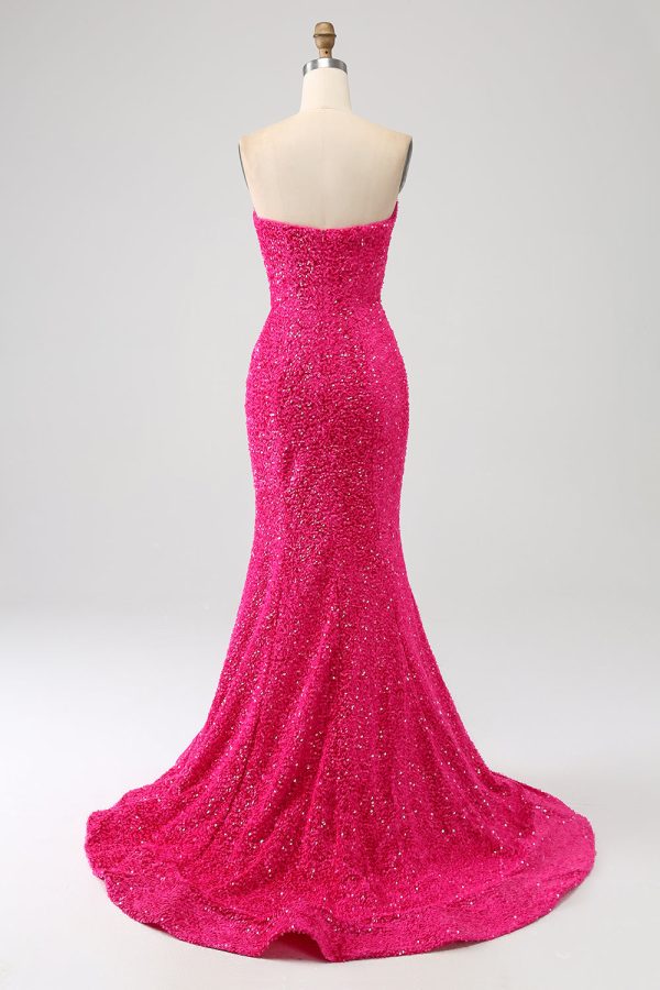 Bling zeemeermin Sweetheart Hot Pink pailletten lange Prom jurk Online-Schn?ppchen – Bild 2