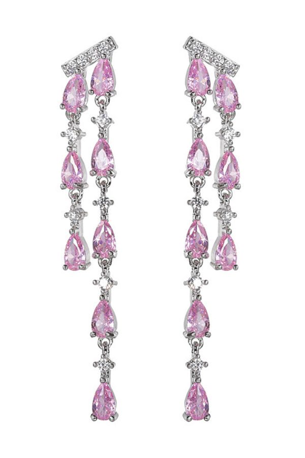 Roze Strass Lange Oorbellen Im Angebot