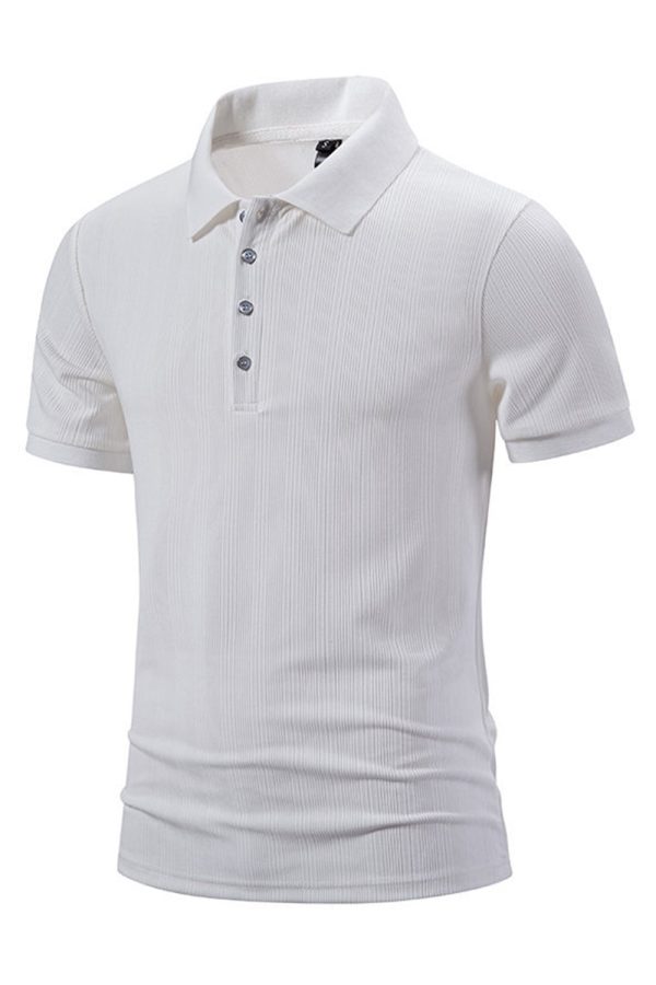 Wit gebreid katoenen korte mouwen Slim fit poloshirt voor heren Verkauf – Bild 3