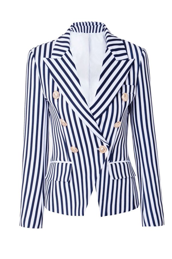 Wit Blauw Gestreepte Dames Blazer Zu verkaufen