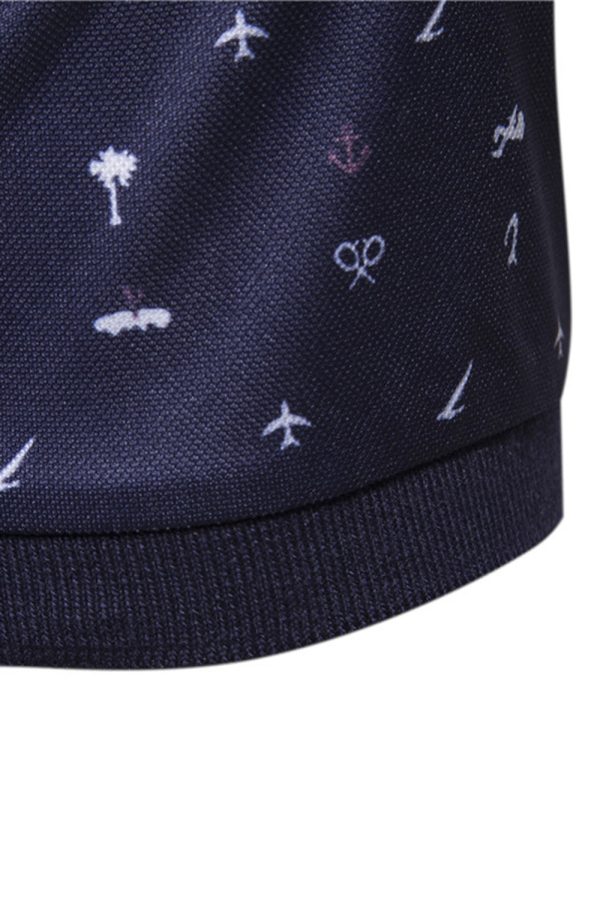 Donkerblauw patroon bedrukte korte mouwen heren poloshirt Angebot – Bild 4