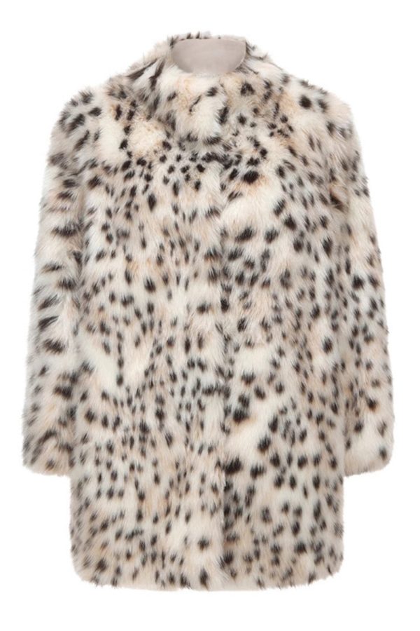 Witte luipaardprint over size dames bontjas Verkauf