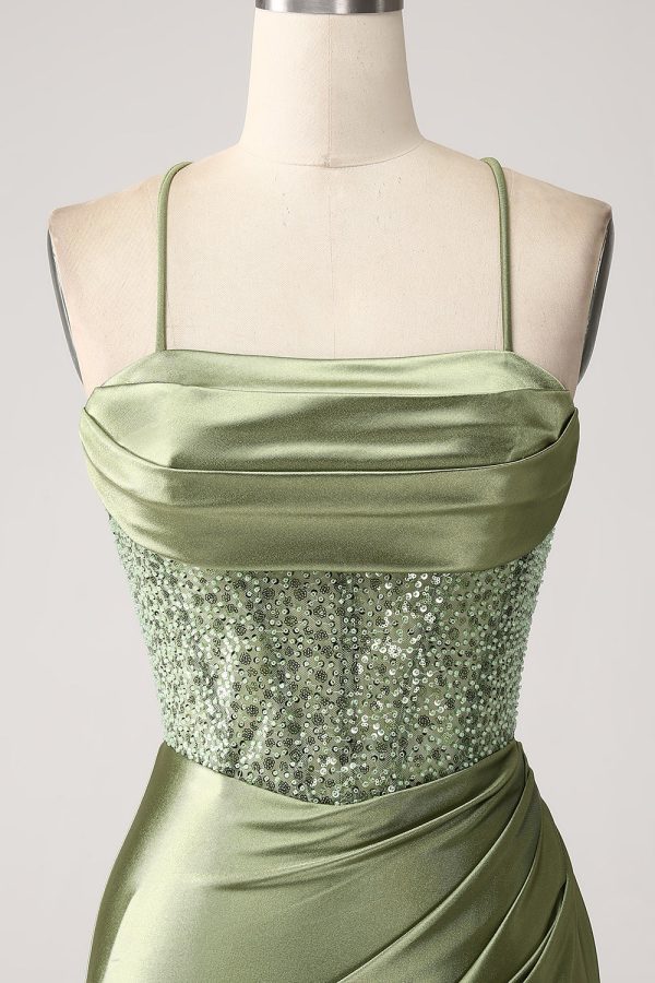 Leger groene zeemeermin Cowl halslijn pailletten lange prom jurk met split Mode – Bild 4