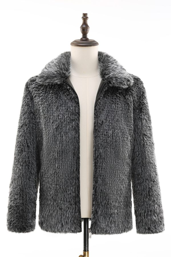 Donkergrijze Faux Fur Turn Collar korte heren jas Schn?ppchen – Bild 4