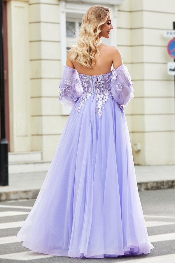 Prachtige A Line Off the Shoulder lavendel korset Prom jurk met Appliques Zu verkaufen – Bild 2