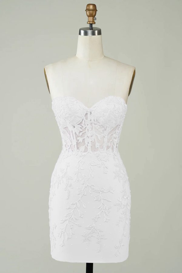 Spaghettibandjes Bodycon Little White Jurkje met Appliques Rabatt