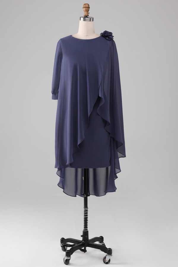 Schede kolom Scoop kralen knie-lengte Chiffon moeder van de bruid jurk Angebot