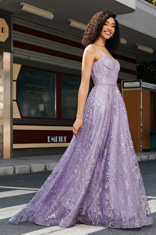 Prinses A Line Spaghetti Bandjes Korset Prom Jurk met Kralen Mode – Bild 4