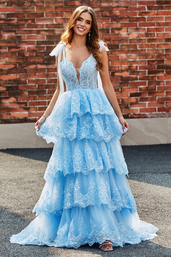 Gelaagde Tulle Sweetheart strikje bandjes pailletten Prom jurk met Appliques Angebot
