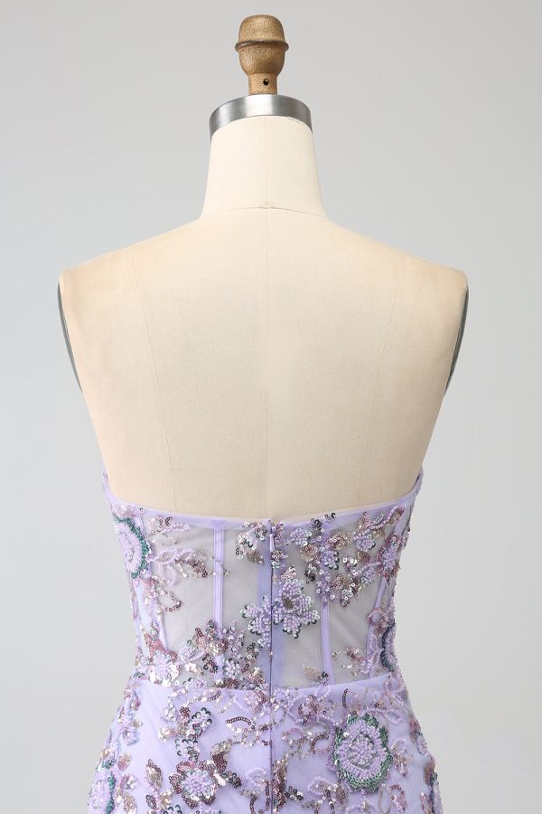 Zeemeermin strapless lavendel korset galajurk met kralen Mode – Bild 5