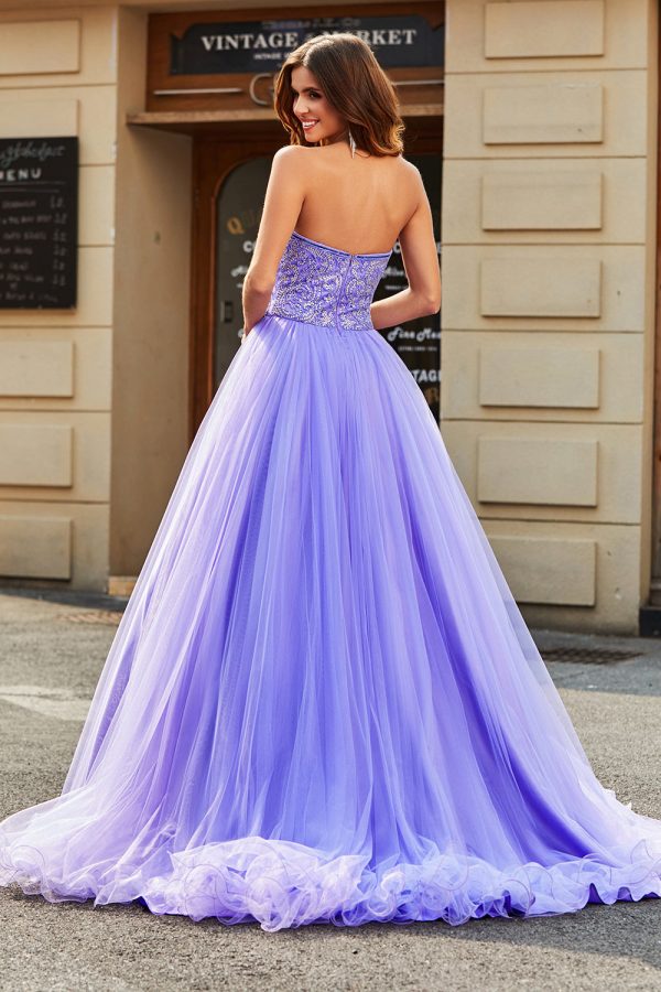 Prachtige A Line Strapless Lila Lange Galajurk met Kralen Angebot – Bild 2