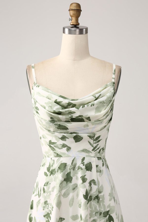 Cowl hals groene bloemen A lijn galajurk met split Mode – Bild 4