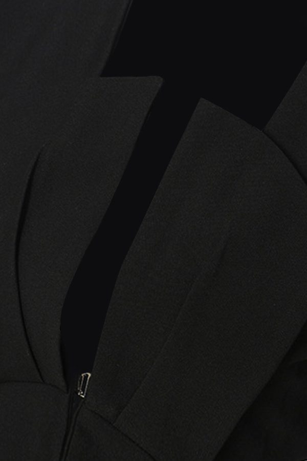 Zwarte Slim Fit Cut-out Dames Collarless Blazer Online-Verkauf – Bild 4