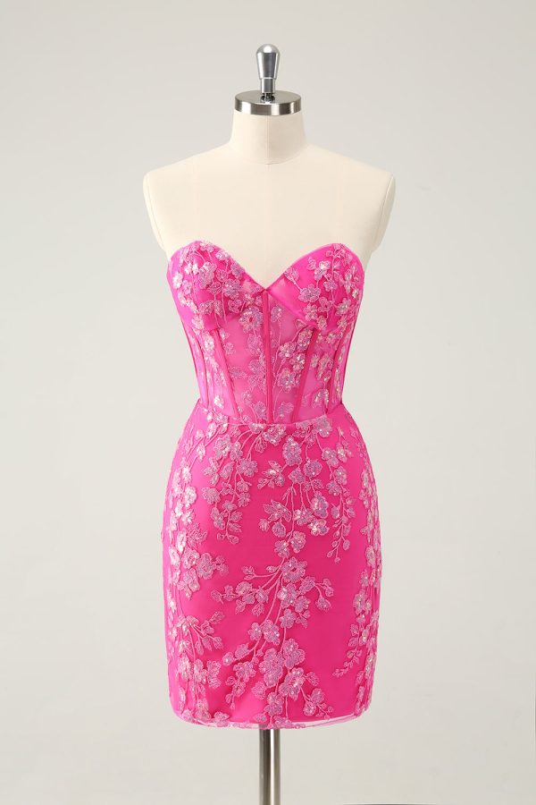 Sprankelende Fuchsia Sweetheart Corset Homecoming jurk met appliques Online-Schn?ppchen