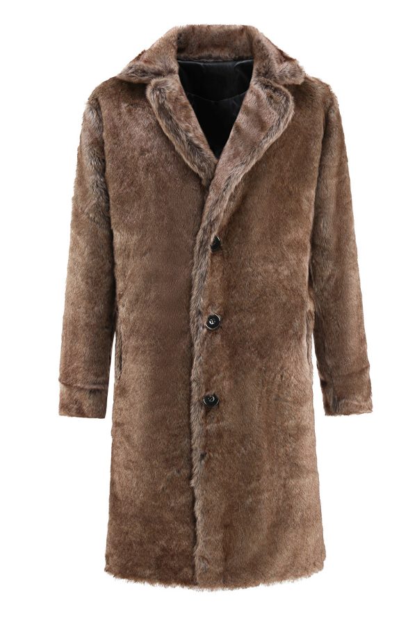 Fluffy Coffee Lange Faux Fur Jas met Zakken Mode