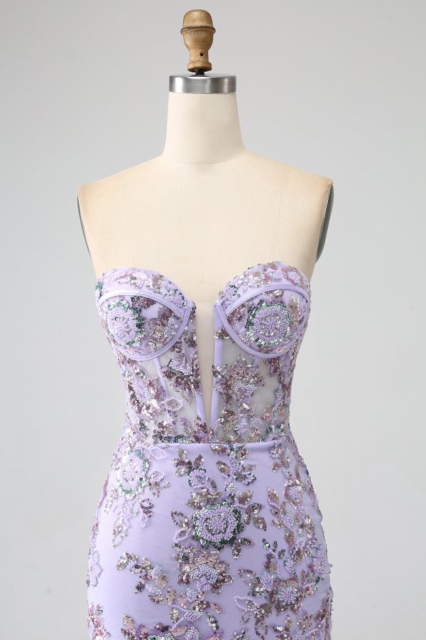 Zeemeermin strapless lavendel korset galajurk met kralen Mode – Bild 4