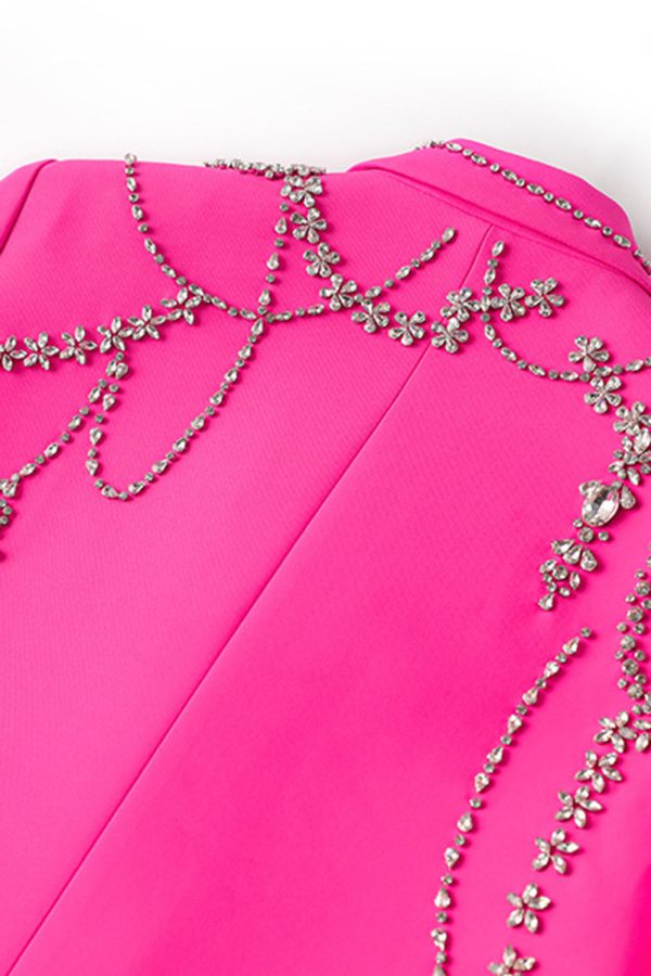 Sparkly Fuchsia Sjaal Revers Vrouwen Blazer Online-Verkauf – Bild 4