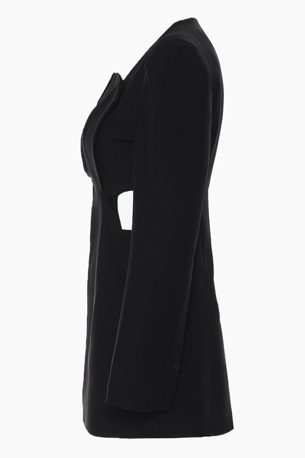 Zwarte Slim Fit Cut-out Dames Collarless Blazer Online-Verkauf – Bild 3