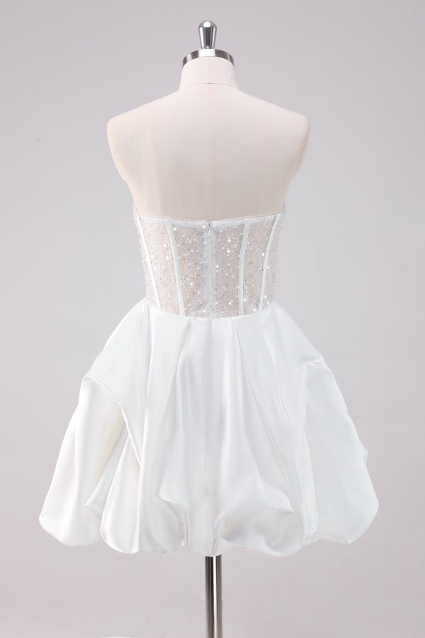 Sprankelende witte A-lijn strapless korte jurk voor thuiskomst Online-Schn?ppchen – Bild 2