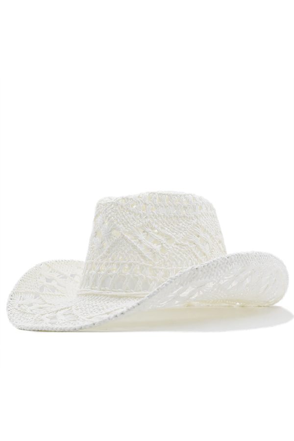 Abrikoos breien Western Cowboy Hat Straw Hat Holle Out Sunhat Zu verkaufen – Bild 5