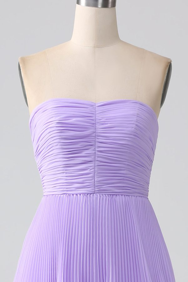 A-lijn Sweetheart Lila Gelaagde Chiffon Lange Bruidsmeisje Jurk met Geplooid Verkauf – Bild 4