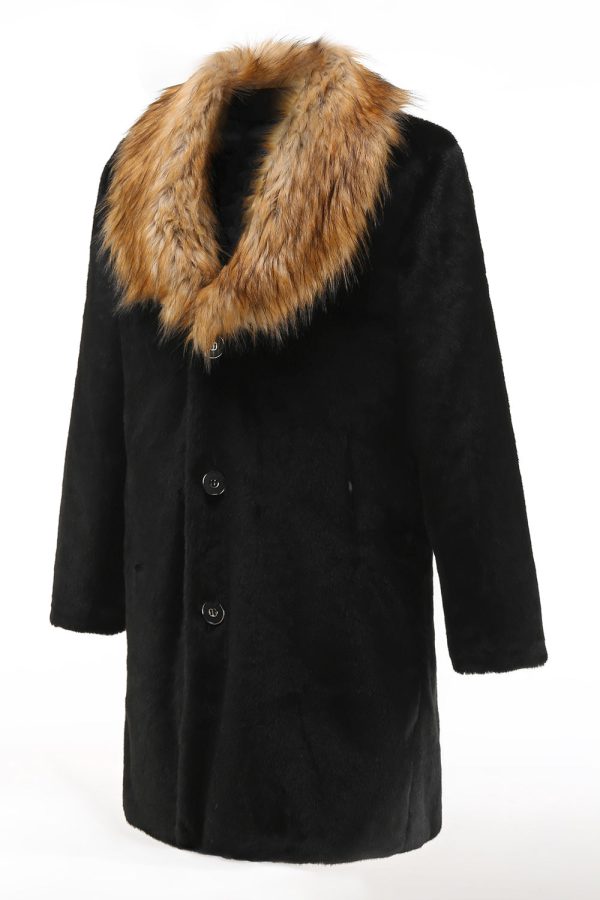 Zwarte luxe imitatiebont lange mouwen voor heren lange winterkleding Angebot – Bild 3