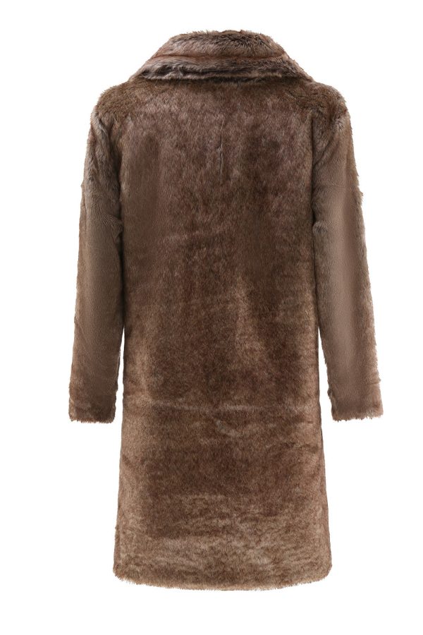 Fluffy Coffee Lange Faux Fur Jas met Zakken Mode – Bild 2
