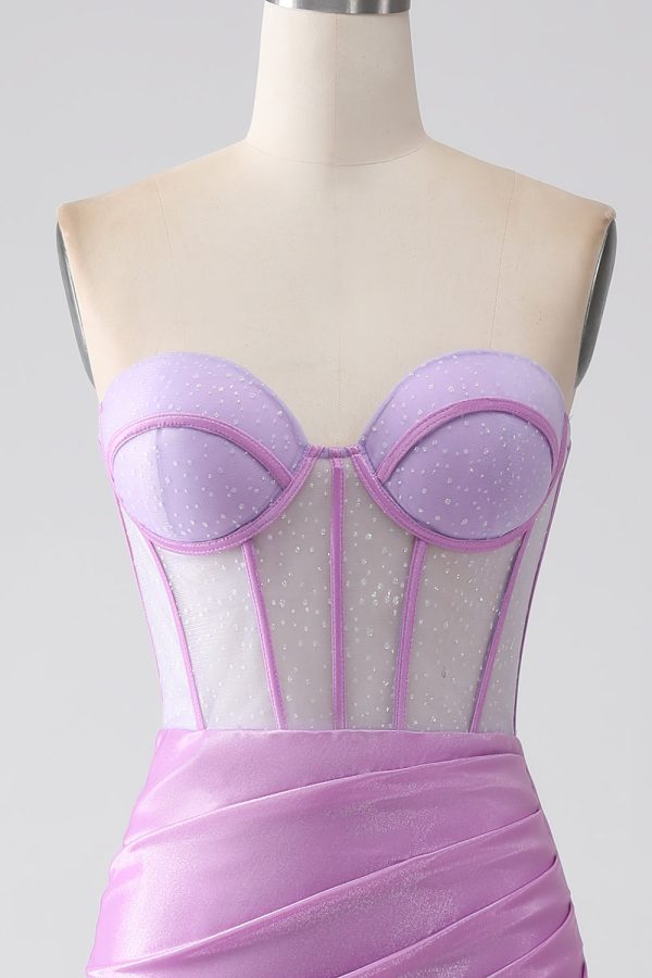 Lila zeemeermin strapless korset galajurk met split Verkauf – Bild 4
