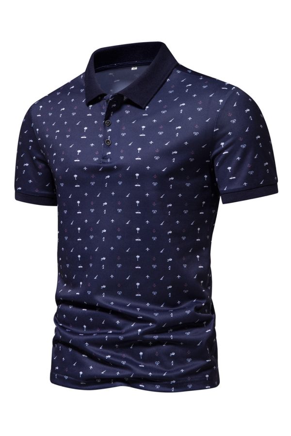 Donkerblauw patroon bedrukte korte mouwen heren poloshirt Angebot – Bild 3