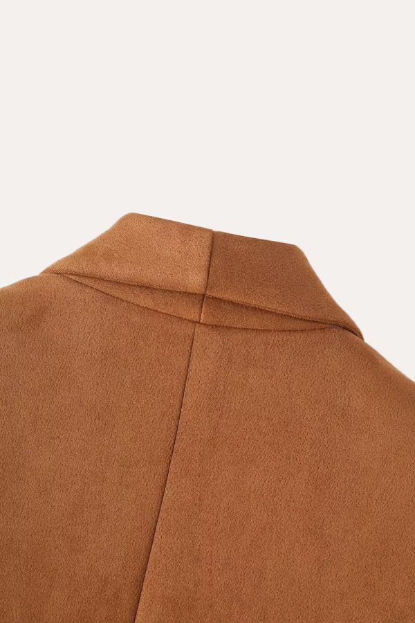 Casual Camel Sjaal Revers Open Front Vrouwen Blazer Mode – Bild 4