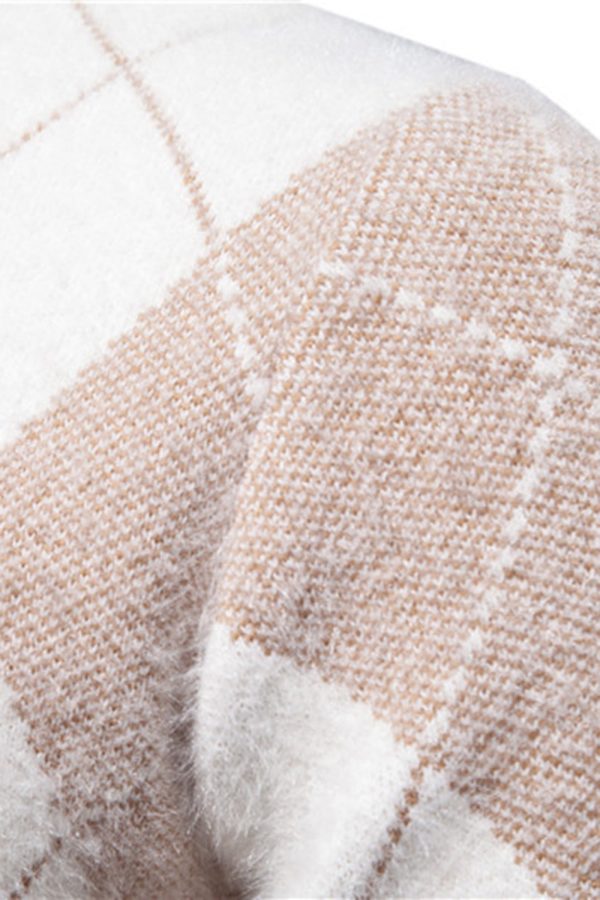 Licht kaki gebreide trui met ronde hals en print voor heren Verkauf – Bild 3