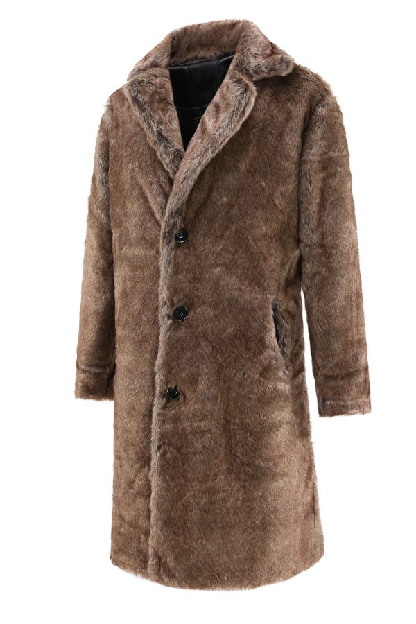 Fluffy Coffee Lange Faux Fur Jas met Zakken Mode – Bild 3