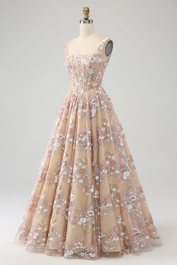 Luxe A Line Champagne Corset Prom Dress met appliques Online-Schn?ppchen – Bild 3
