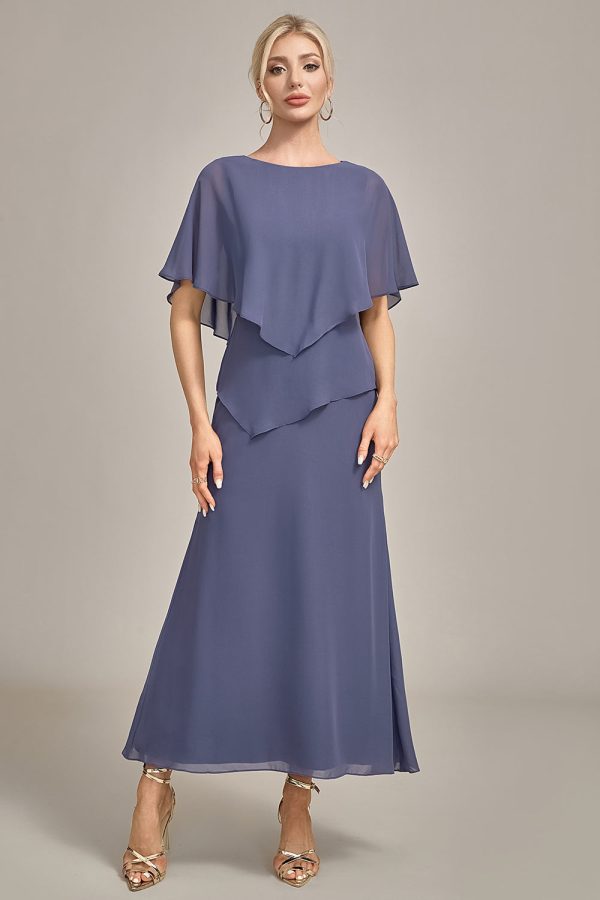 Schede Scoop Tea-lengte Stormachtige Chiffon Moeder van de Bruid Jurk Verkauf – Bild 4