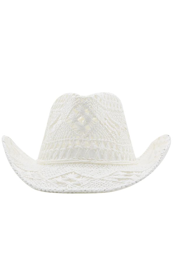 Abrikoos breien Western Cowboy Hat Straw Hat Holle Out Sunhat Zu verkaufen – Bild 4