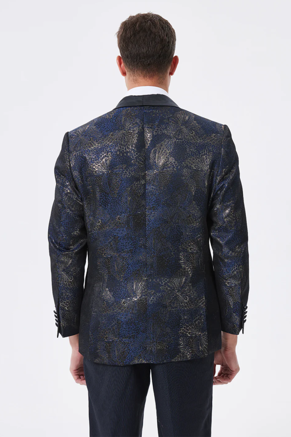 Dark Navy Jacquard Sjaal Revers Galajurk voor heren Verkauf – Bild 2