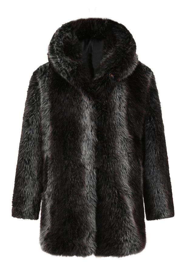 Zwarte heren Winter Puffy Lange Mouw Capuchon Faux Fur Jas Zu verkaufen
