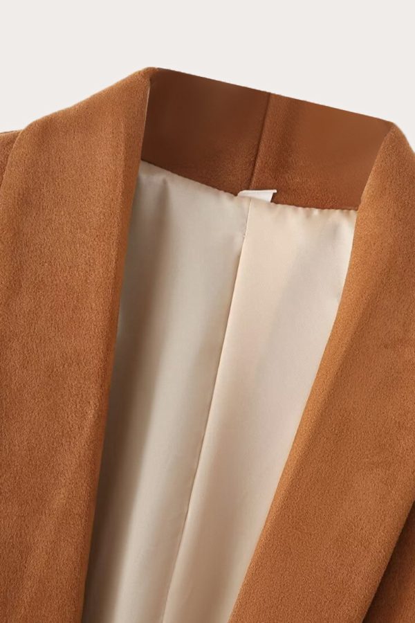 Casual Camel Sjaal Revers Open Front Vrouwen Blazer Mode – Bild 3