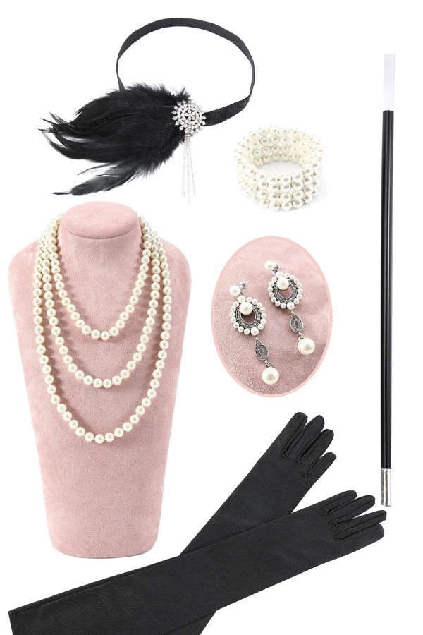 Franjes rode Sparkly jaren 1920 jurk met accessoires Set Angebot – Bild 3