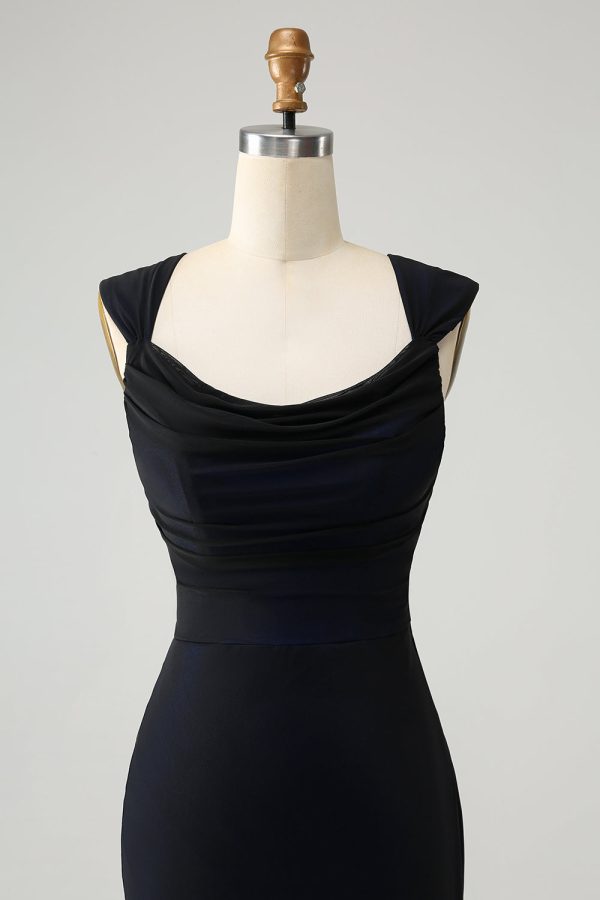 Zwart Blauwe Zeemeermin Cowl hals lange bruidsmeisje jurk Angebot – Bild 4