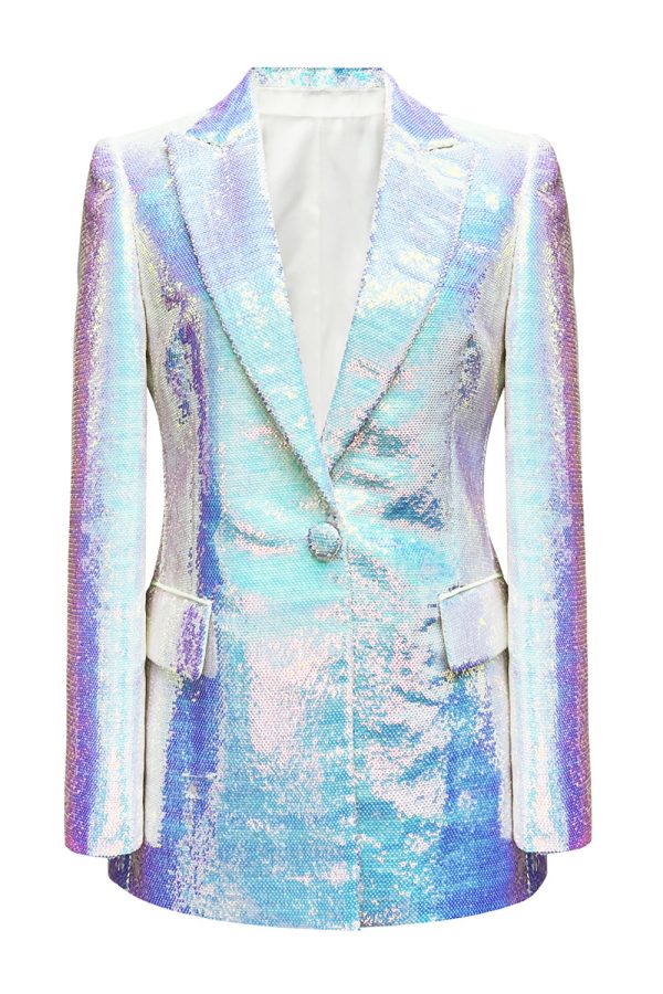 Sprankelende witte pailletten vrouwen Party Blazer Online-Verkauf